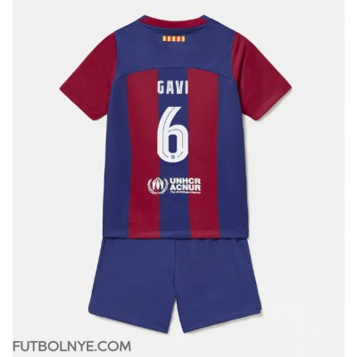Camiseta Barcelona Paez Gavi #6 Primera Equipación para niños 2023-24 manga corta (+ pantalones cortos)